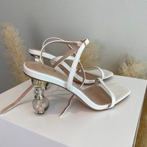 Lulu's White Sandal with Crystal Bubble Heel